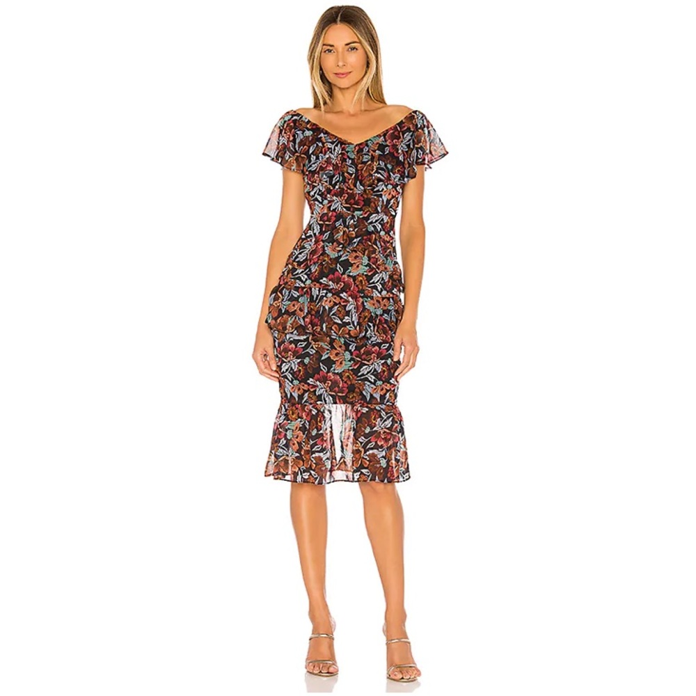 MAJORELLE Tina Midi Dress in Winter Multi Floral
